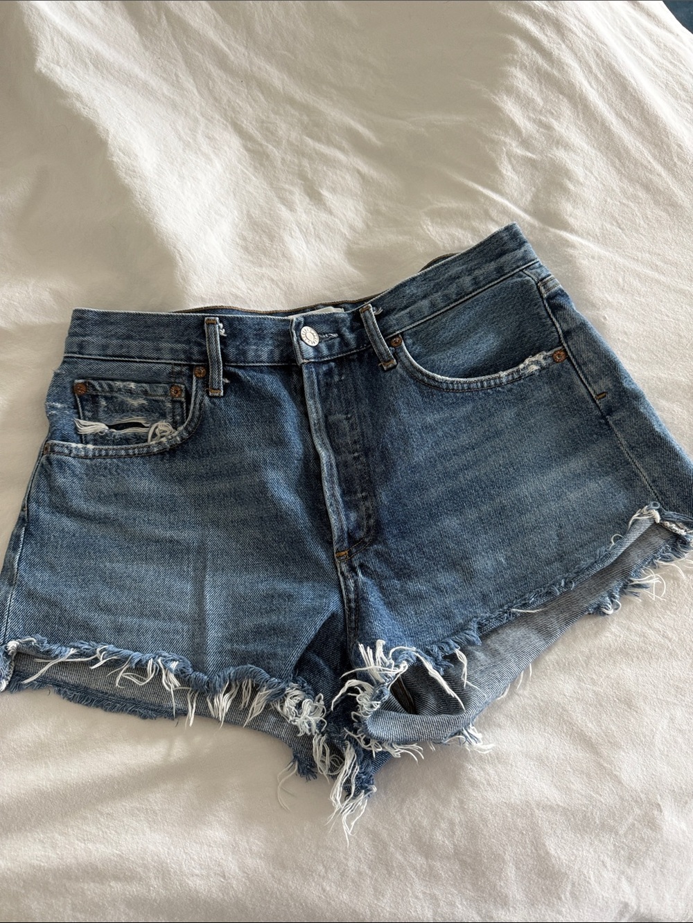 Agolde Parker Distressed Denim Cutoff Shorts - Blue